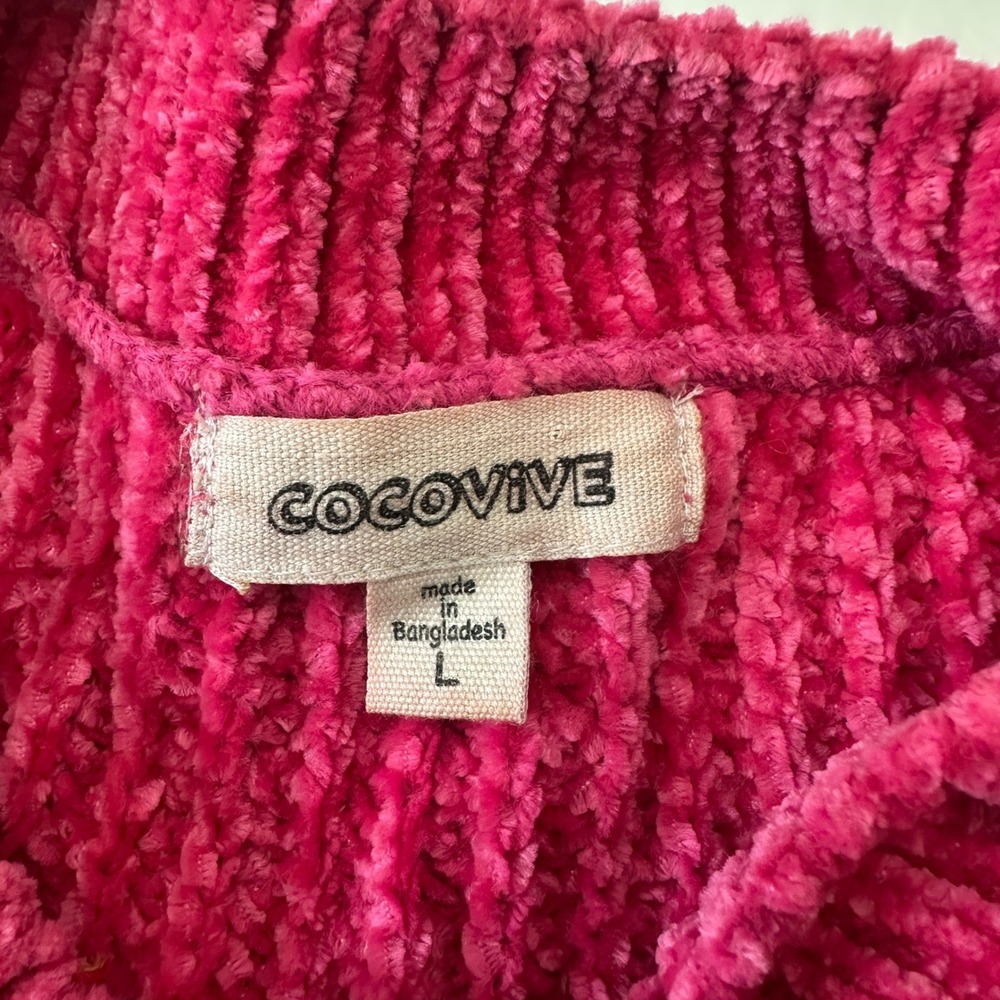 Cocovive Cable Knit Cropped Sweater Pullover Chenille Pink Womens‎ Large Casual - Picture 7 of 12